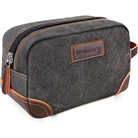 Mens Canvas Toiletry Bag Travel Dopp Kit Shaving Kit Water Resistant Bathroom Ba - Picture 7 of 7